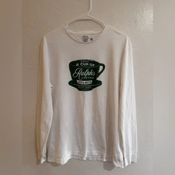 Polo by Ralph Lauren White Graphic Slim Fit 100% Cotton Long Sleeve Shirt size L - Picture 2 of 7